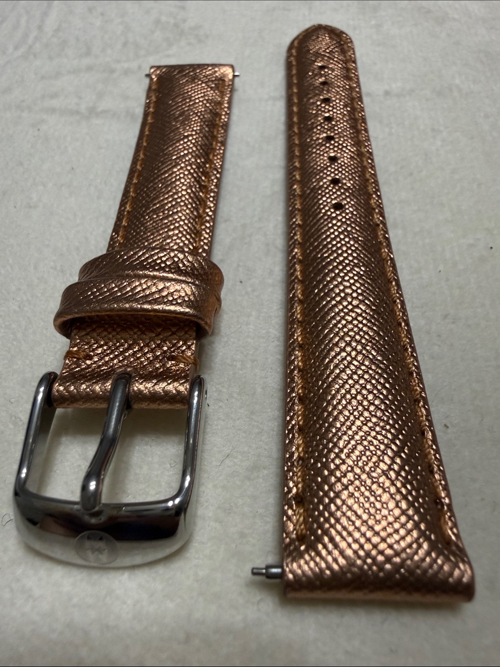 Michele Metallic Rose Gold Textured Leather Watch Strap 16mm